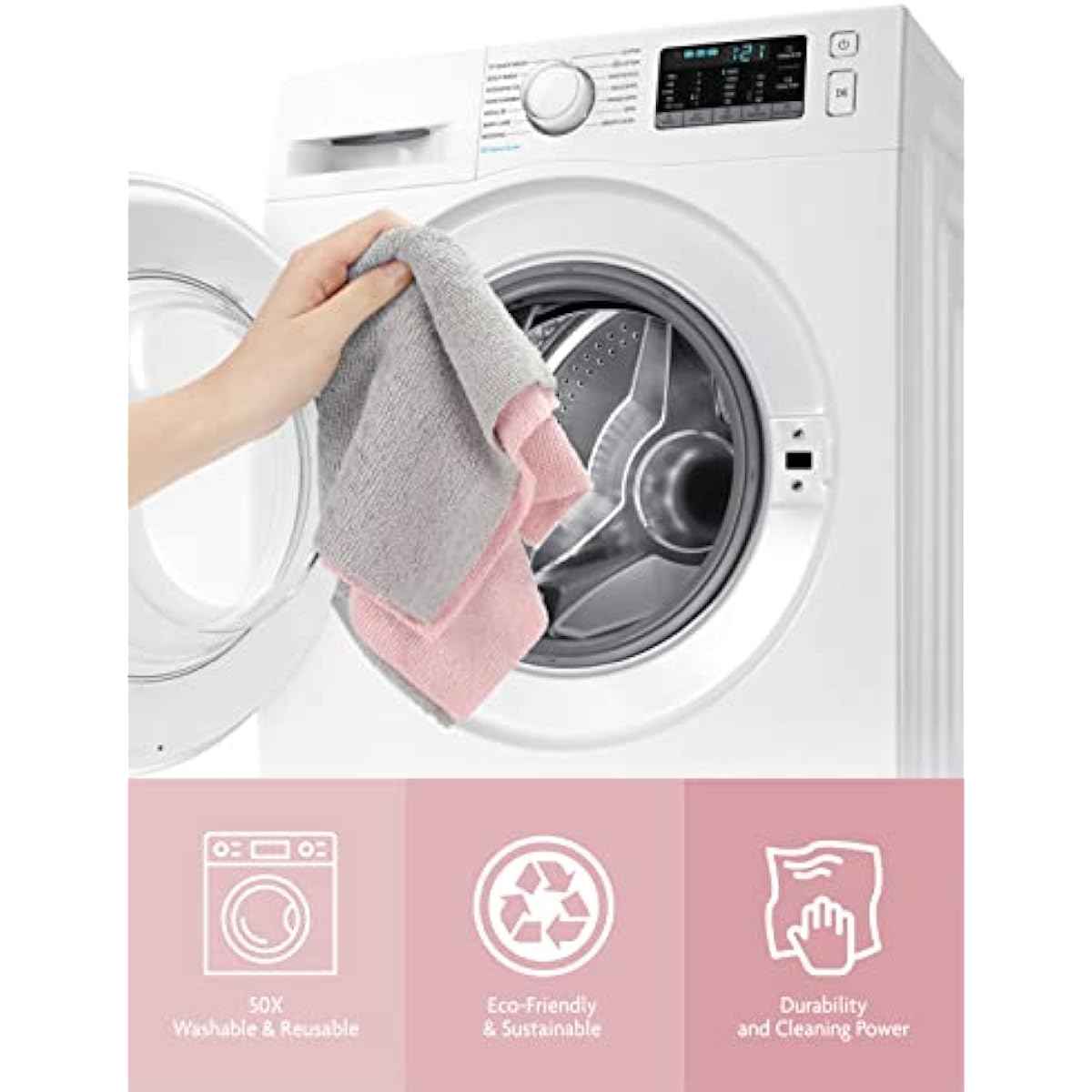Fantasticlean Microfiber Cleaning Cloth Roll -75 Pack, Tear Away Microfiber Towels, 12" x 12", Reusable, Washable, Scratch Free, Ultra Absorbent Dishcloth for All-Around Cleaning Supplies (Pink)