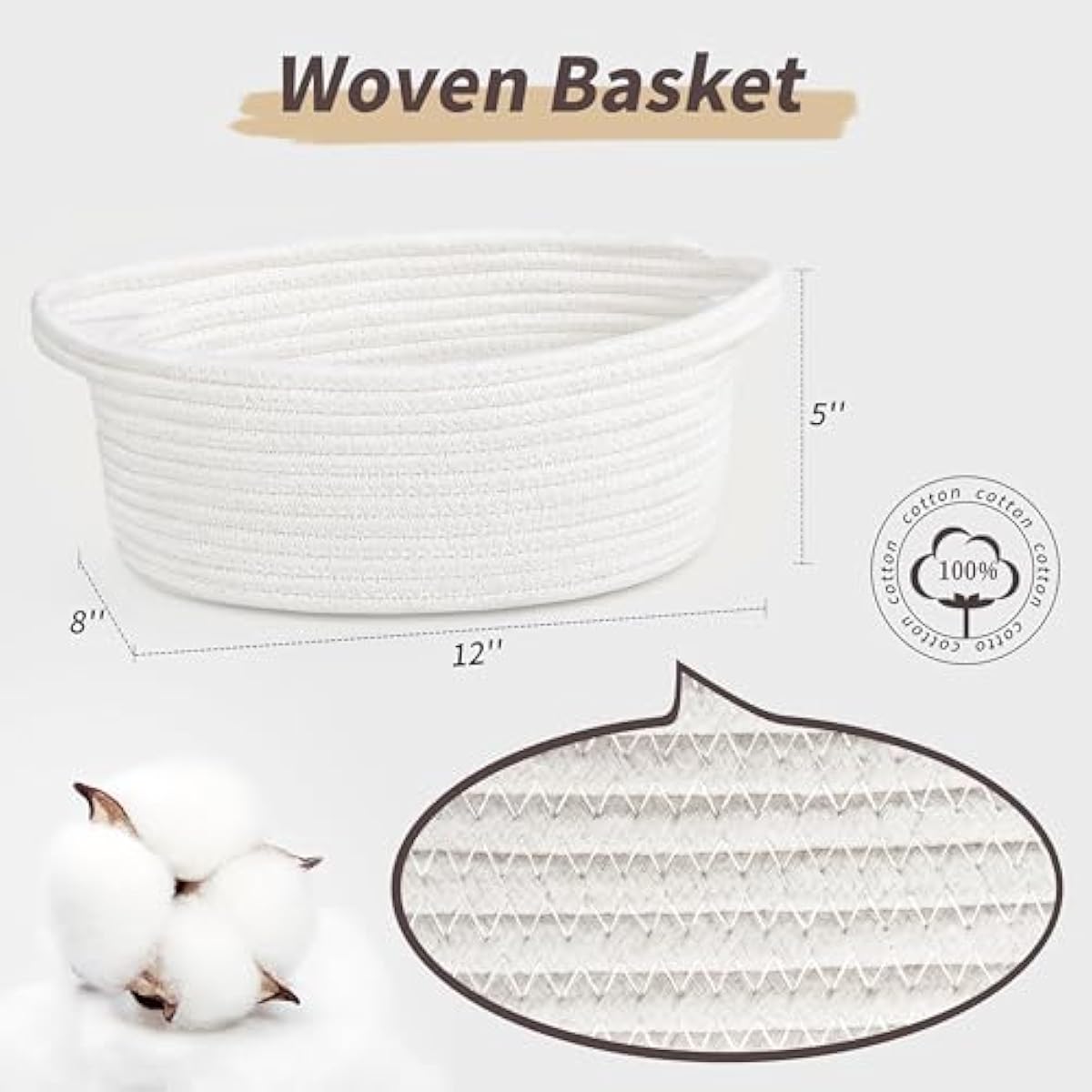 Pro Goleem Small Woven Easter Basket with Gift Bags and Ribbons Durable Burr Baskets for Gifts Empty Small Rope Basket for Storage 12"X 8" X 5" Baby Toy Baskets with Handles, White