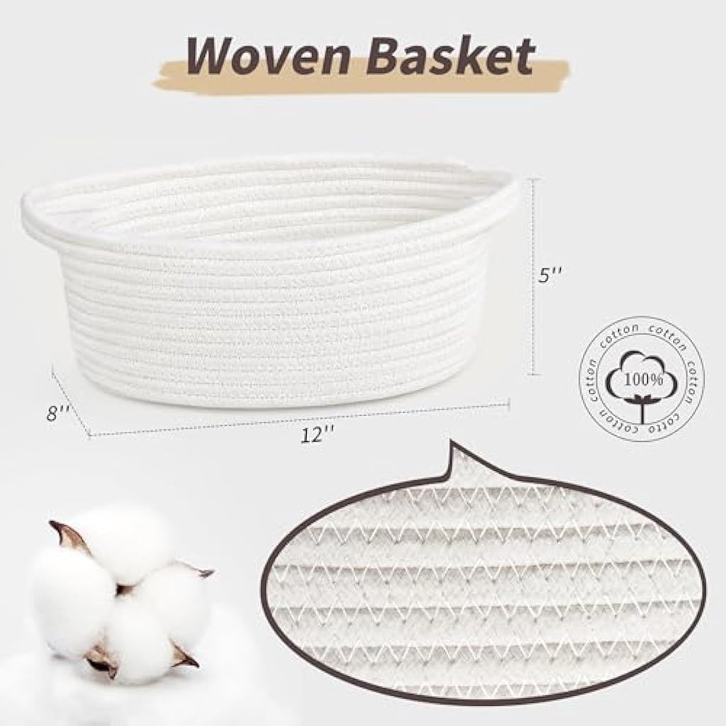 Pro Goleem Small Woven White Easter Basket with Handles, Durable Burr Material, 12" x 8" x 5", Baby Toy Storage