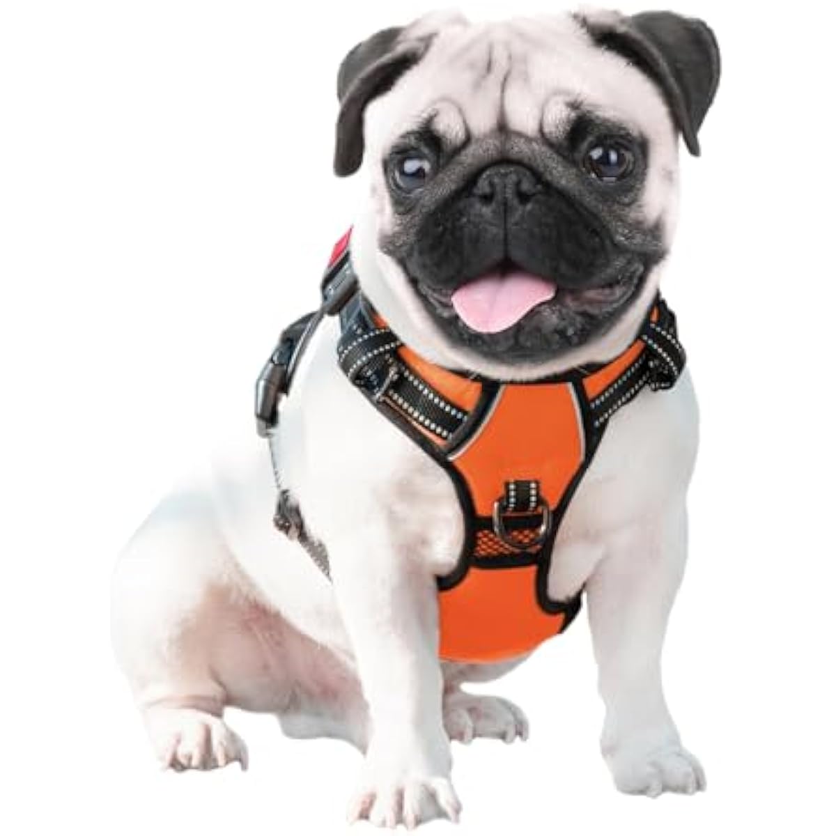 phoepet medium reflective dog harness with handle adjustable 2 metal rings orange