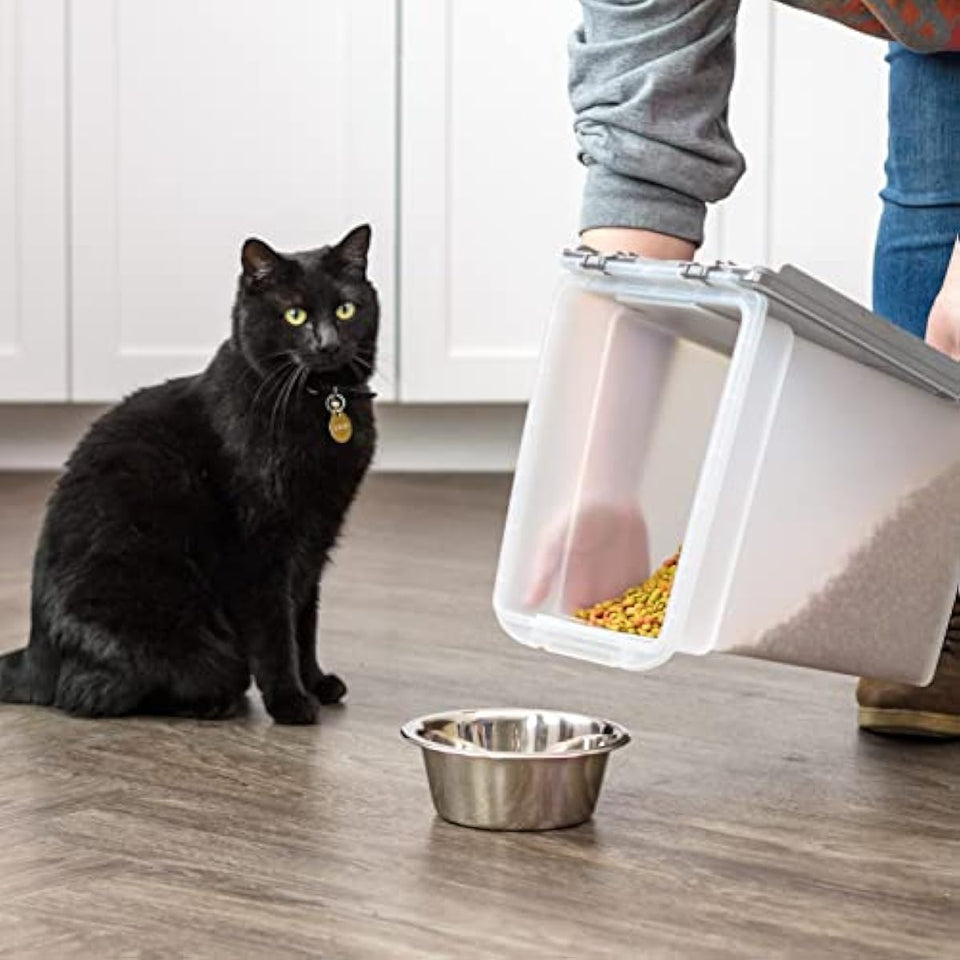 iris usa airtight weatherpro pet food storage container, up to 10 lbs, made in usa, clear/gray
