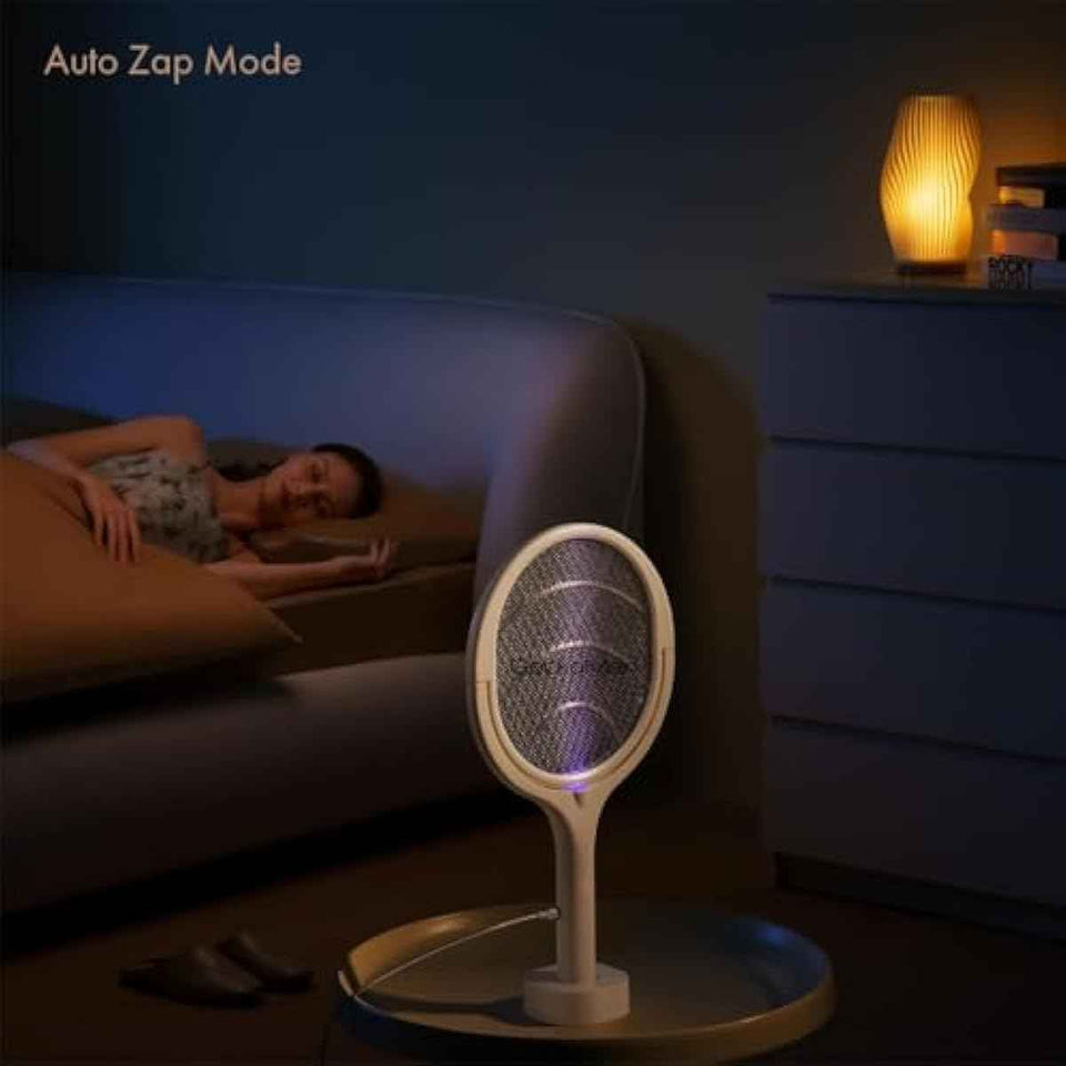GeckoMan Rotating Head Electric Fly Swatter Racket Rechargeable Bug Zapper Racket Bug Zapper Indoor Fly Zapper Mosquito Zapper Flies Killer for Indoors, with a Telescopic Extension