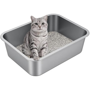 stainless steel metal cat litter box with high sides odor-free non-stick for indoor cats and kittens