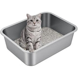 stainless steel metal cat litter box with high sides odor-free non-stick for indoor cats and kittens