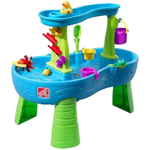 Step2 Rain Showers Splash Pond Water Table, Kids Water and Sand Activity Sensory Playset, Summer Outdoor Toys, 13 Piece Water Toy Accessories, For Toddlers 1.5+ Years Old, Blue & Green