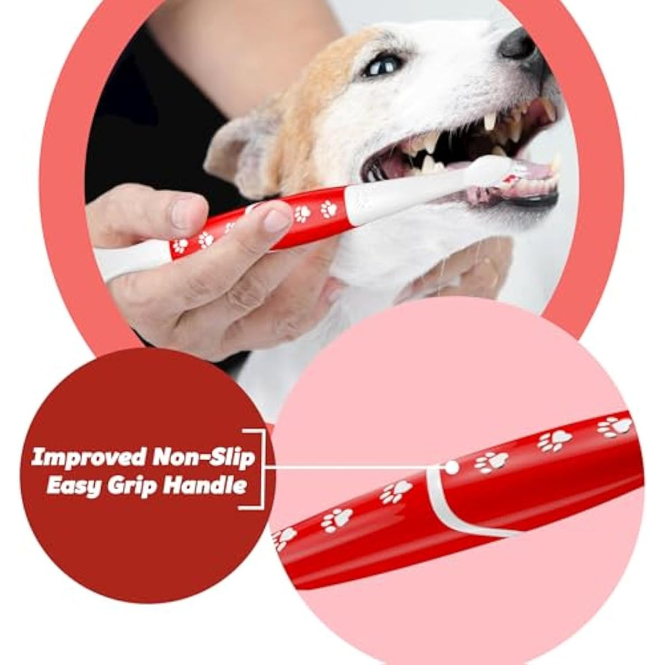 Red Pet Toothbrush for Medium & Large Dogs and Cats with Soft Bristles - Easy Teeth Cleaning