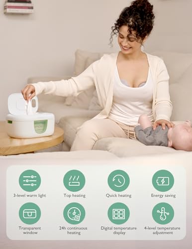 Momcozy baby wipe warmer with large capacity, spring design, fast heating, and night light