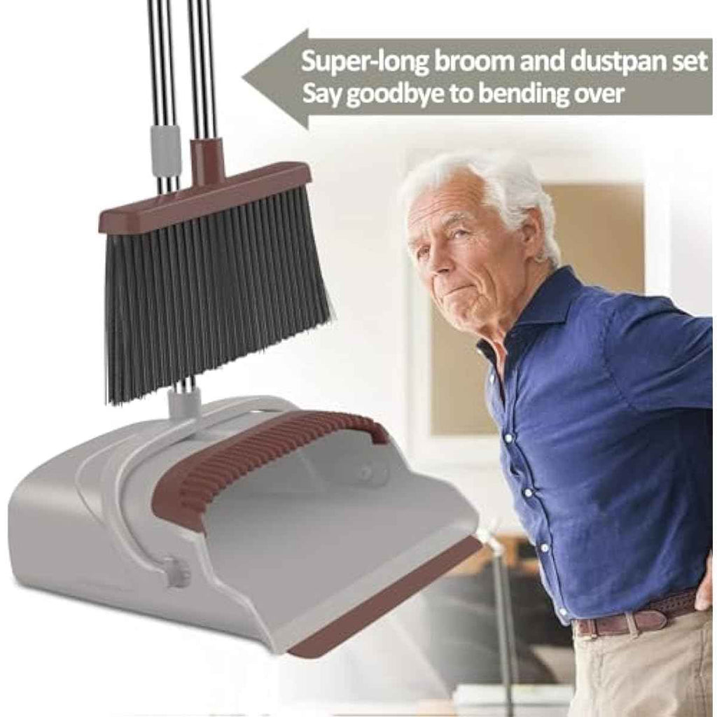 kelamayi upgrade broom dustpan set with self-cleaning teeth and 58in handle