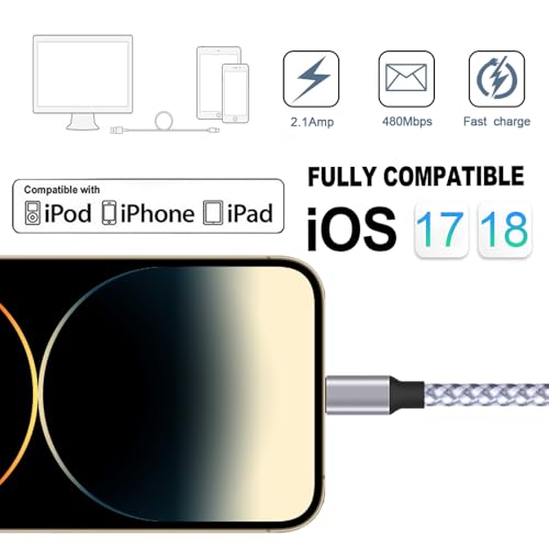 TAKAGI MFi certified Lightning cable 3PACK 6FT nylon braided for iPhone 14/13/12/11 Pro Max/XS MAX/XR/XS/X/8/iPad
