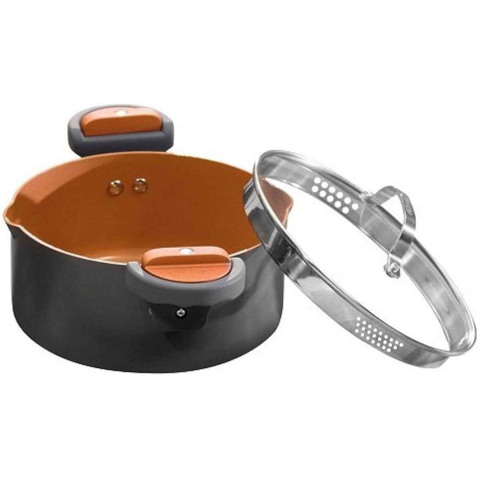 Gotham Steel 5 Quart Stock Pot Multipurpose Pasta Pot with Strainer Lid & Twist and Lock Handles, Nonstick Ceramic Surface Makes for Effortless Cleanup with Tempered Glass Lid, Dishwasher Safe