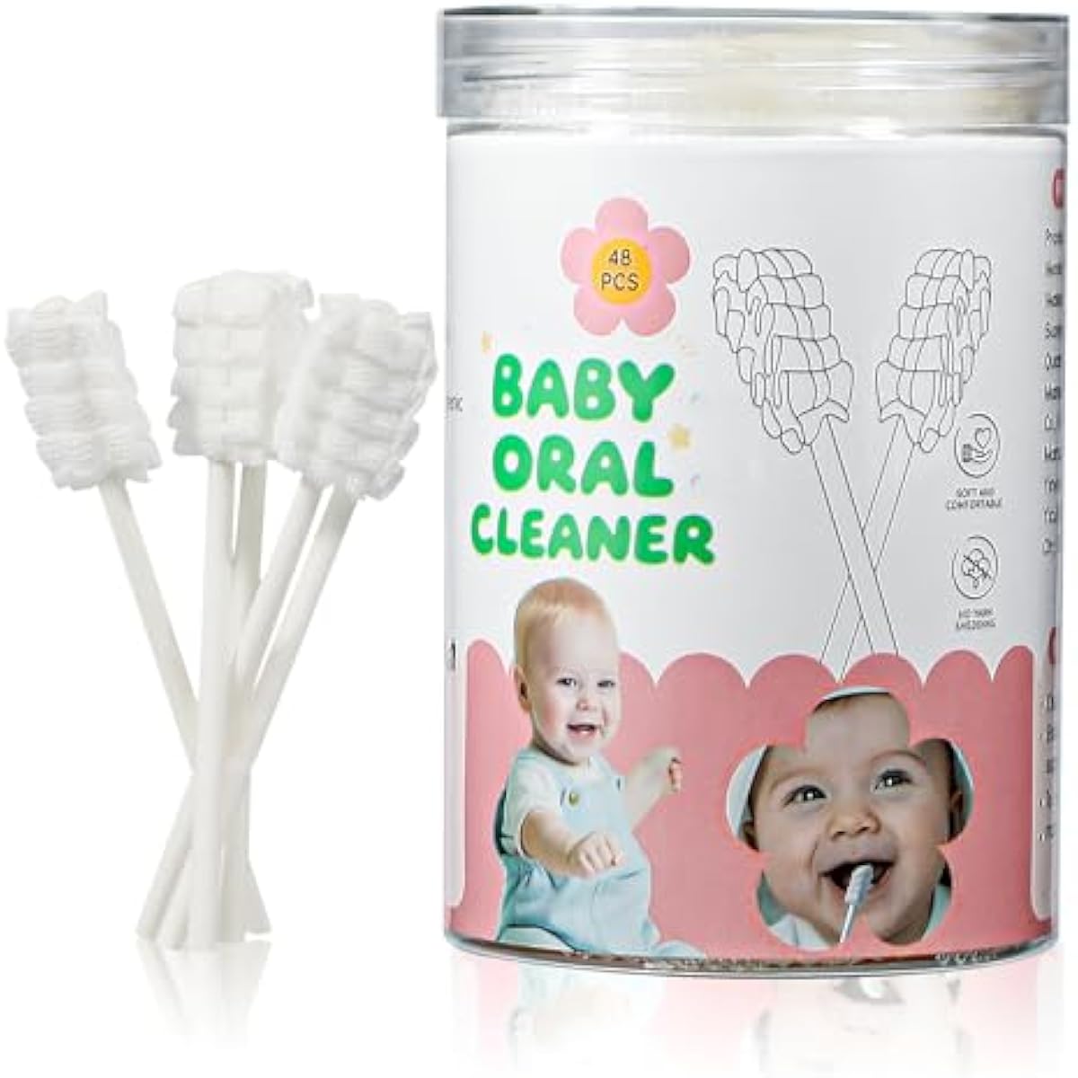 Baby VUXHUAR Tongue Cleaner, 48-Count, Soft Disposable Oral Care Gauze Swabs for 0-36 Months Newborns