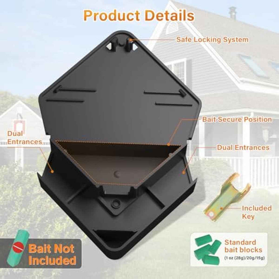 Anblak Mouse Station with Keys Black 6 Pack, Key Required Mouse Stations, Mice Stations, Keeps Children and Pets Safe Indoor & Outdoor