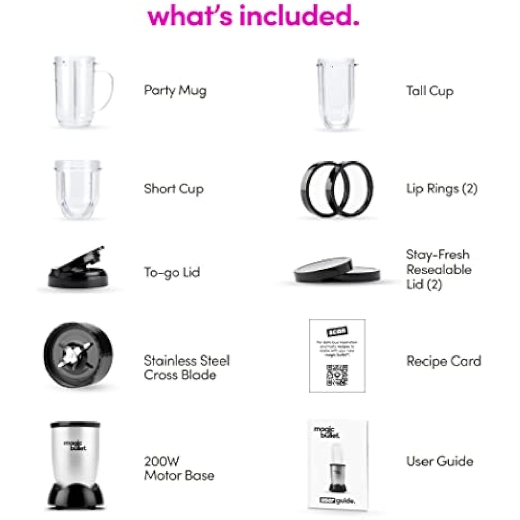 Magic Bullet Blender 11-Piece Set, Silver, Hi-Speed, Compact Kitchen Food Processor