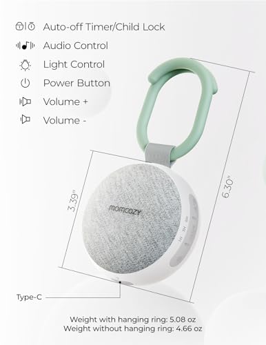 momcozy portable sound machine with night light, white noise sound machine for baby 20 soothing sounds