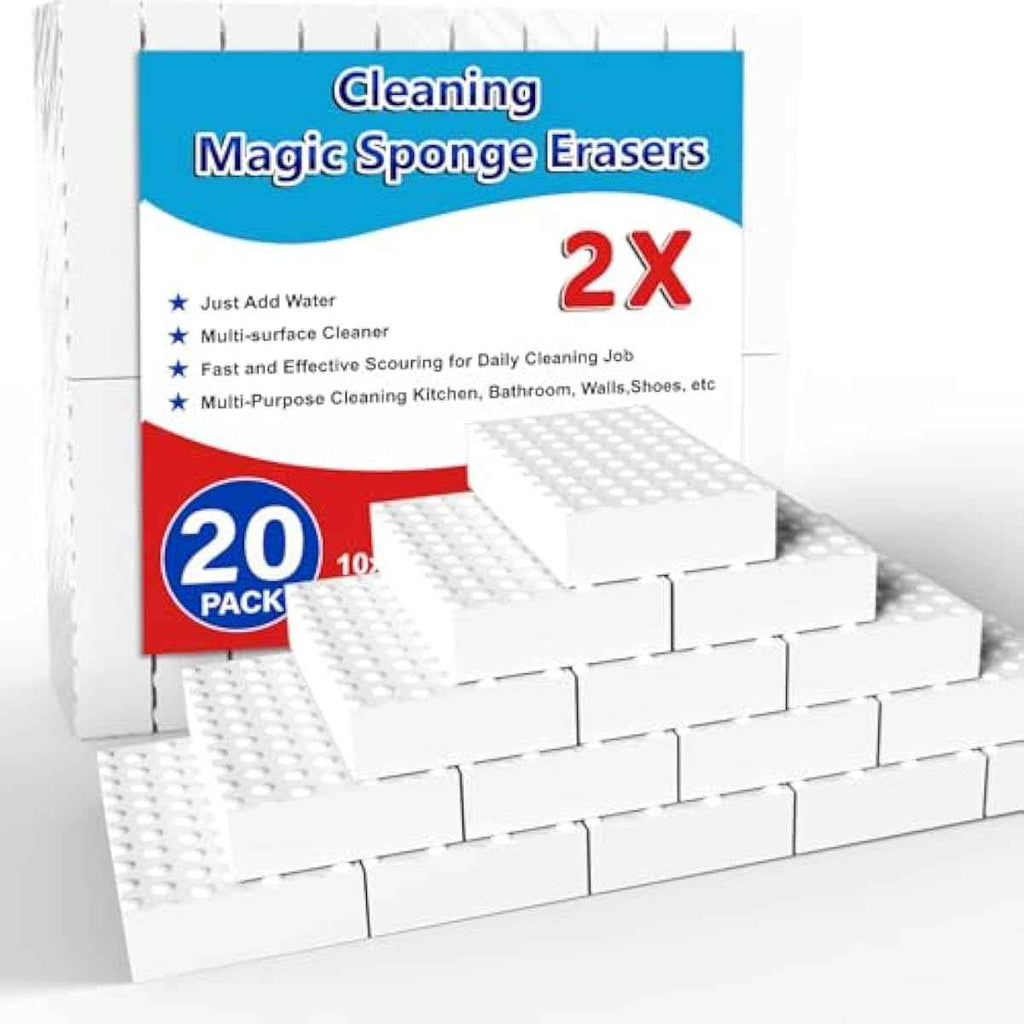 Magic Sponge Erasers, 20 Pack 2X Density Stronger Melamine Sponge Foam Pads, Multi-Functional Household Cleaning Supplies Cleaner for Kitchen, Bathroom, Bathtub, Sink, Wall Cleaner