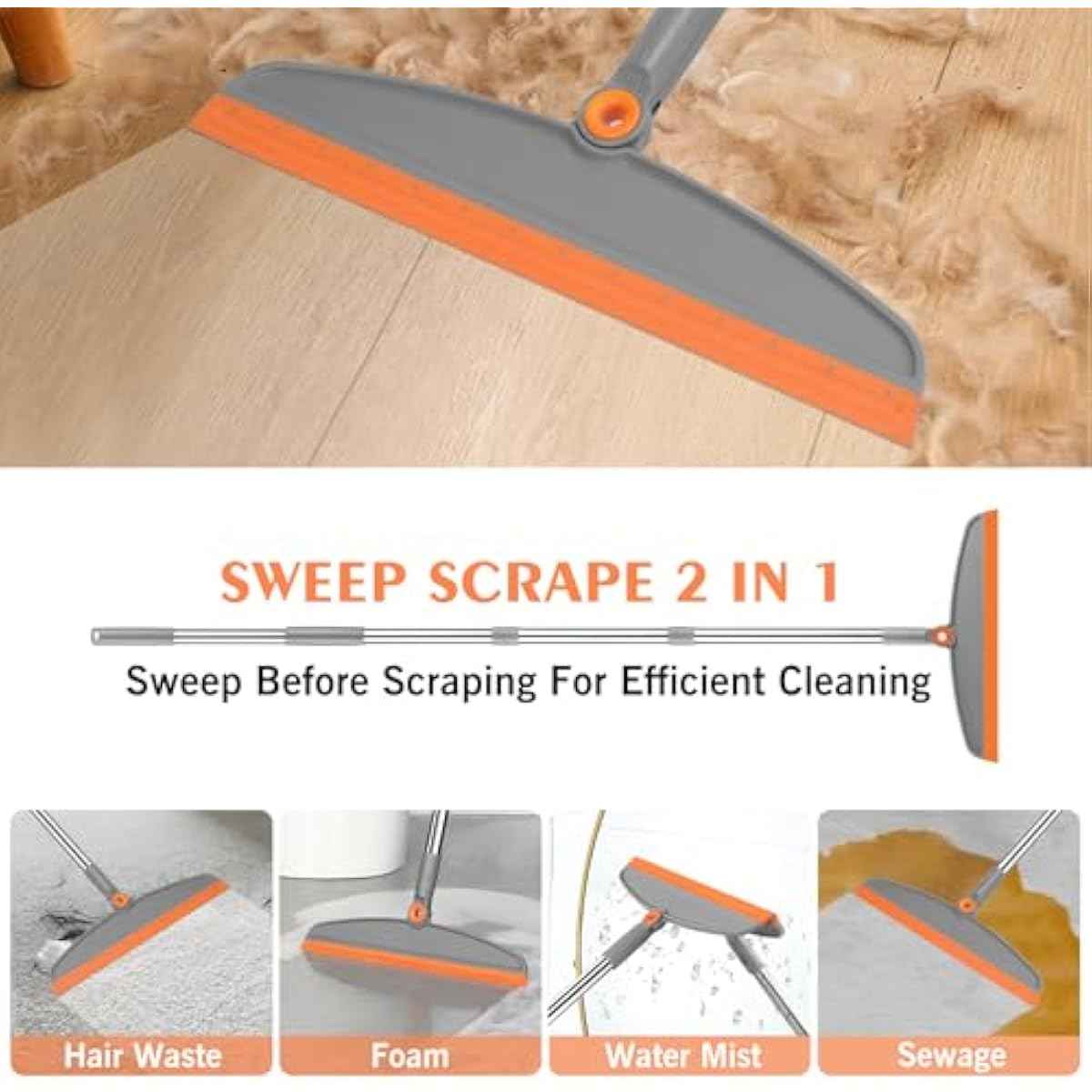 Multifunction Magic Broom, 54 Inch Adjustable Long Handle Silicone Floor Squeegee Broom