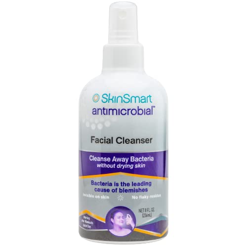 SkinSmart antimicrobial facial cleanser for breakouts and blemishes, with hypochlorous acid formula, 8 oz spray, gentle for all ages and skin types