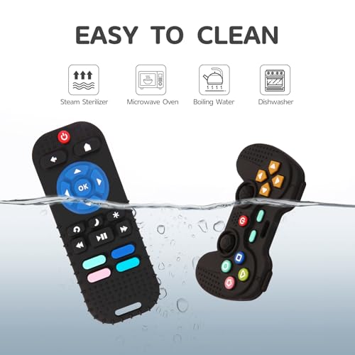 Hooku 2 Pack silicone teething toys for babies 0-6 months, teethers for babies 6-12 months with remote teether, sensory toys