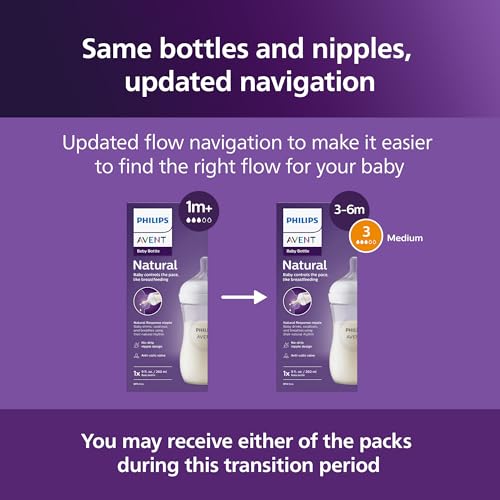 Philips Avent Natural Baby Bottles 4-Pack, Medium Flow, 9oz, SCY903/04, BPA-Free