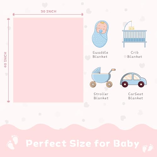 yurhap fleece baby blanket heart checkered ultra soft cozy for girls boys, 30”x40” light pink