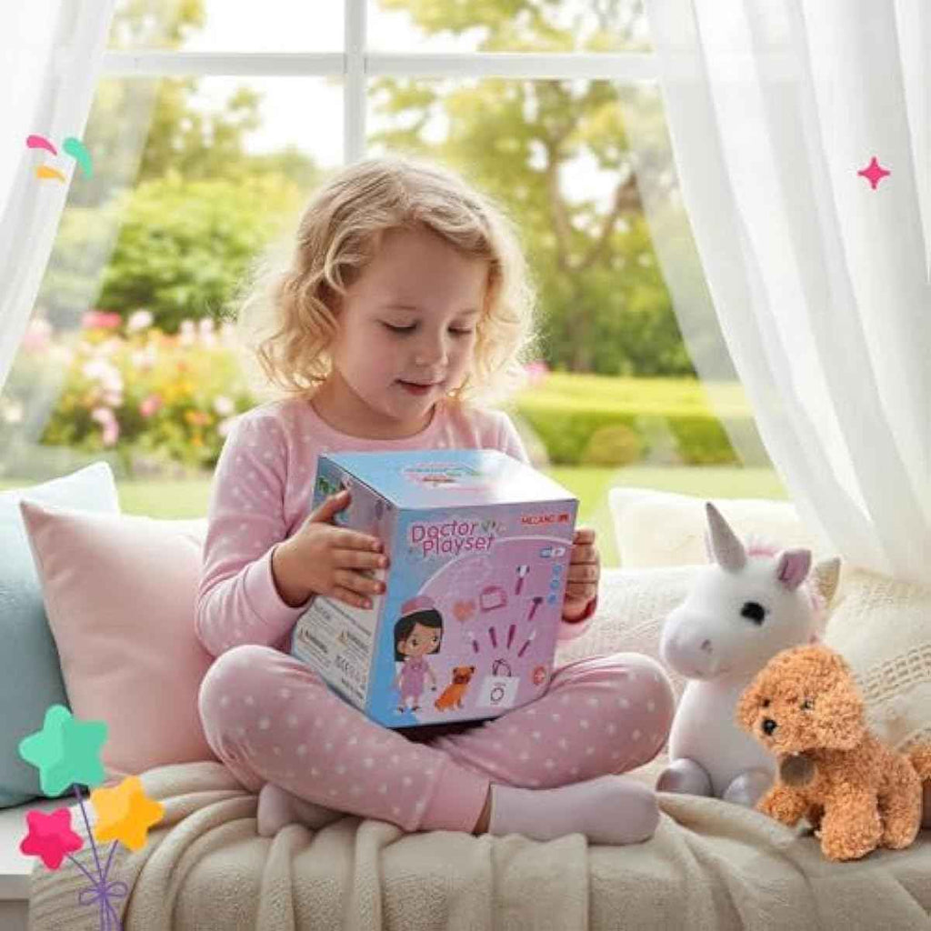 Meland Toy Doctor Kit for Girls, Pretend Play Toy Doctor Set with Dog , Carrying Bag, Stethoscope & Dress Up Costume Gift for Kids Toddlers Ages 3 4 5 6 Year Old for Role Play