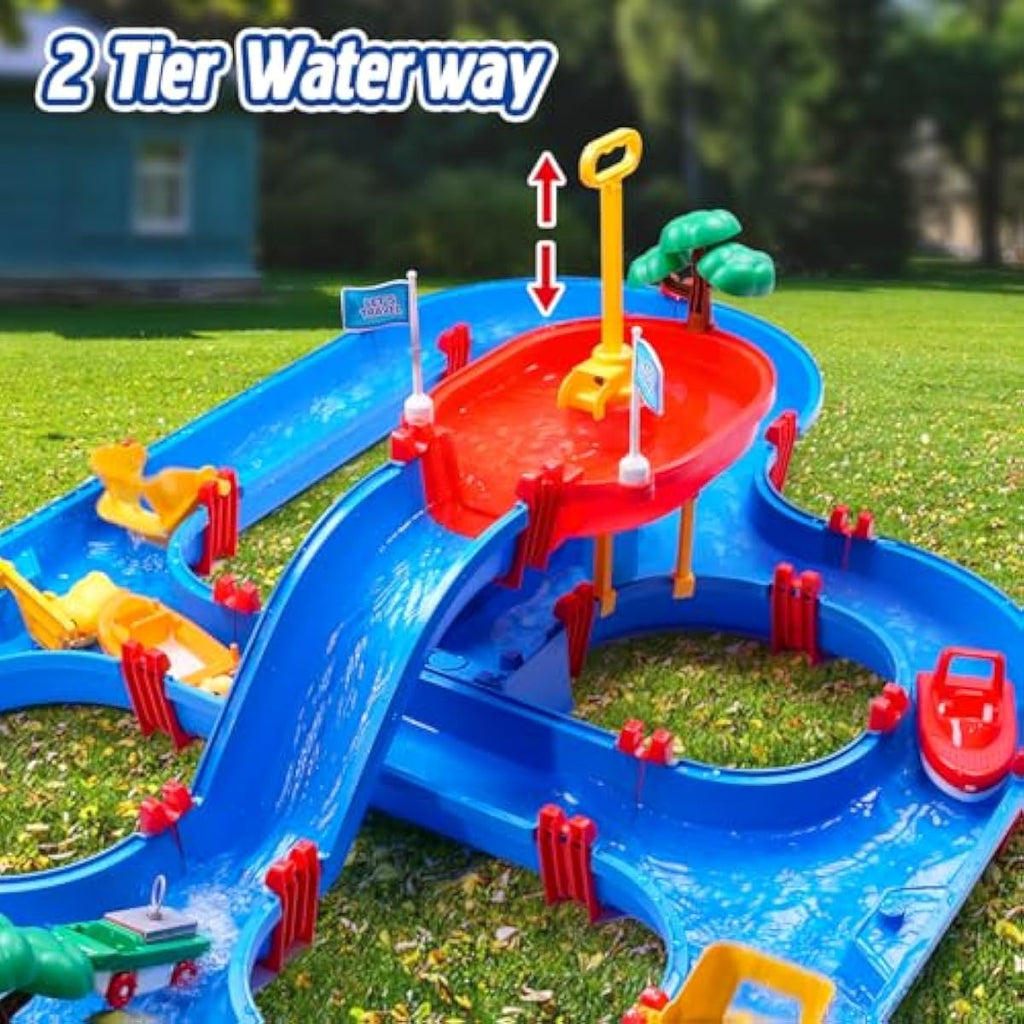 VATOS 2-Tier Water Table for Toddlers in Summer,100PCS DIY Waterways Playset with Pump for Outside Yard,Beach,Poolside Activity Sensory Play Table Addition for Kids Boys Girls Age 3 4 5 6 Year Old