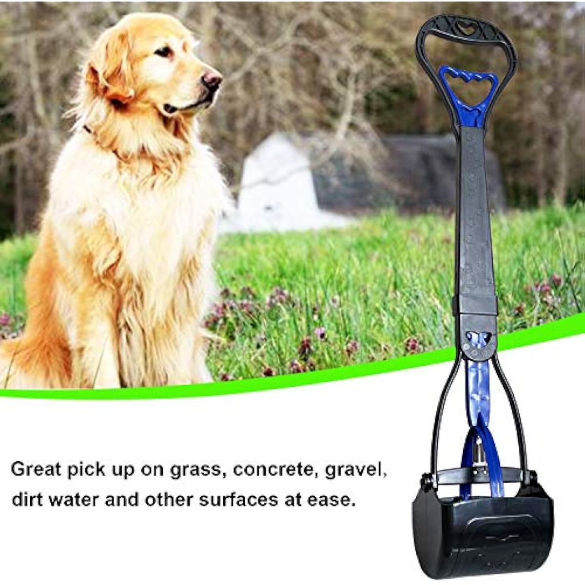 heavy-duty non-breakable large medium small dog pooper scooper with 28" long handled durable stainless steel spring