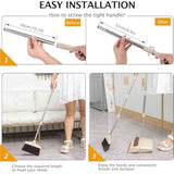Broom and Dustpan Set with Long Handle, Light Weight Stainless Steel Poles Stand Upright Dustpans with Broom Combo for Home Kitchen Office Pet Dog Hair, Brown & Beige Color, 1-Pack