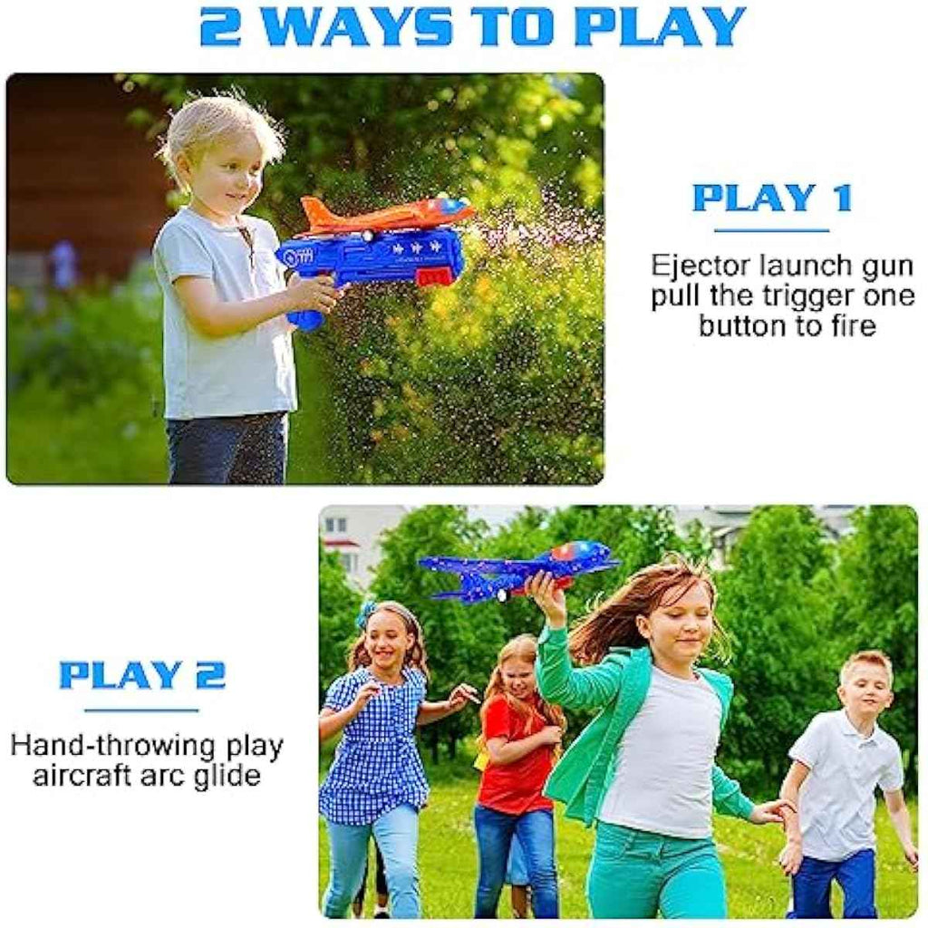 3 pack airplane launcher toys 2 flight modes led foam glider catapult planes outdoor kids flying toys birthday gifts 3+ year old