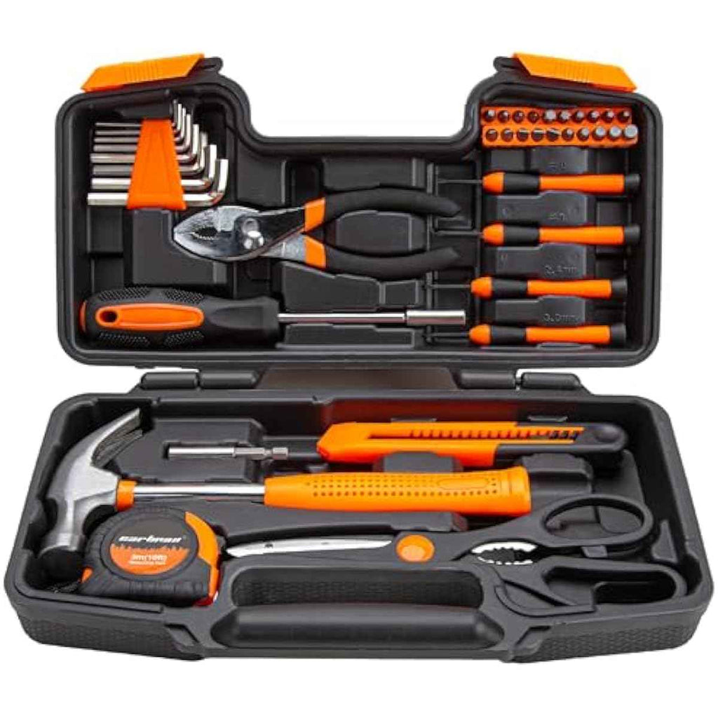 39 Piece Tool Set with Plastic Toolbox Storage Case, Orange