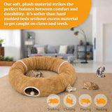R1M Cat Donut Tunnel Bed Toy for Small and Larger Indoor Cats with Two Fish Toys, Brown