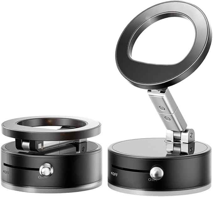 BISART Vacuum Magnetic Car Phone Holder – 360° Rotatable, Reinforced 96LBS Suction Cup Mount Compatible with MagSafe for iPhone & Android, Portable for Car, Gym & Mirror (A7-Black)