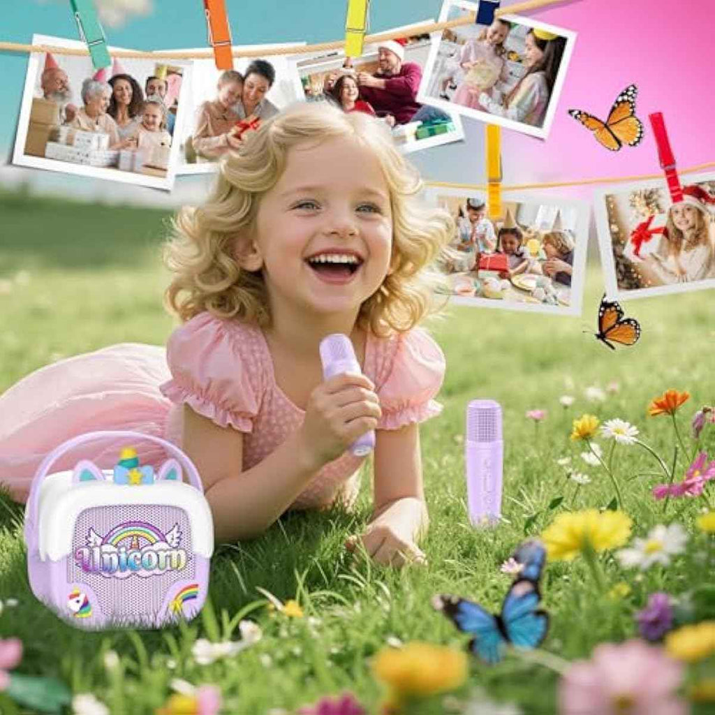 unicorn portable bluetooth speakers mini karaoke machine for girls purple