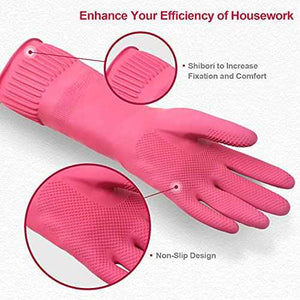 Mamison 2 Pairs Reusable Waterproof Dishwashing Gloves - Non-Slip Kitchen Cleaning Gloves (Pink, Medium)