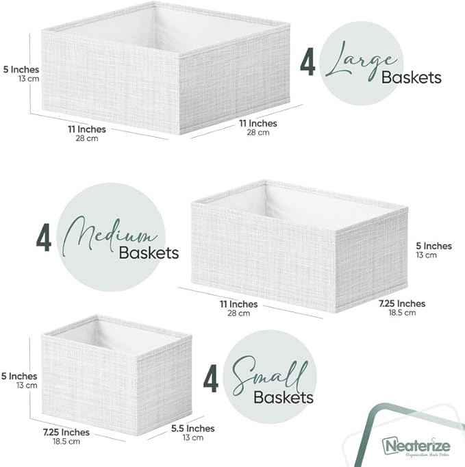 Drawer Organizer Clothes Set of 12 White-Grey - Dresser Organizer For Nursery, Bedroom, Closet - Perfect Baby Clothes Organizer and Storage & General Nursery Organization or Dresser Drawer Organizers