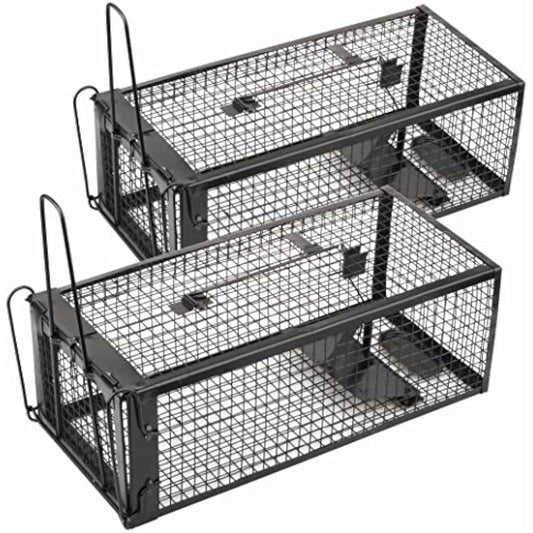 2-Pack Rat Traps Humane Live Mouse Vole Chipmunk Trap Cage for Indoors and Outdoors (Black)