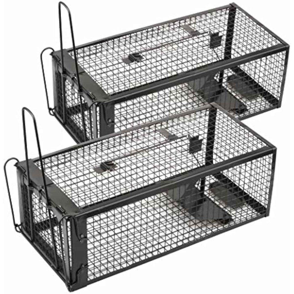 Black 2-pack humane live animal traps for indoors and outdoors - rats, mice, chipmunks, voles and similar-size animals