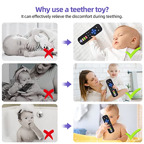 chuya baby teether toy tv remote control shape 3-24 months black food-grade silicone