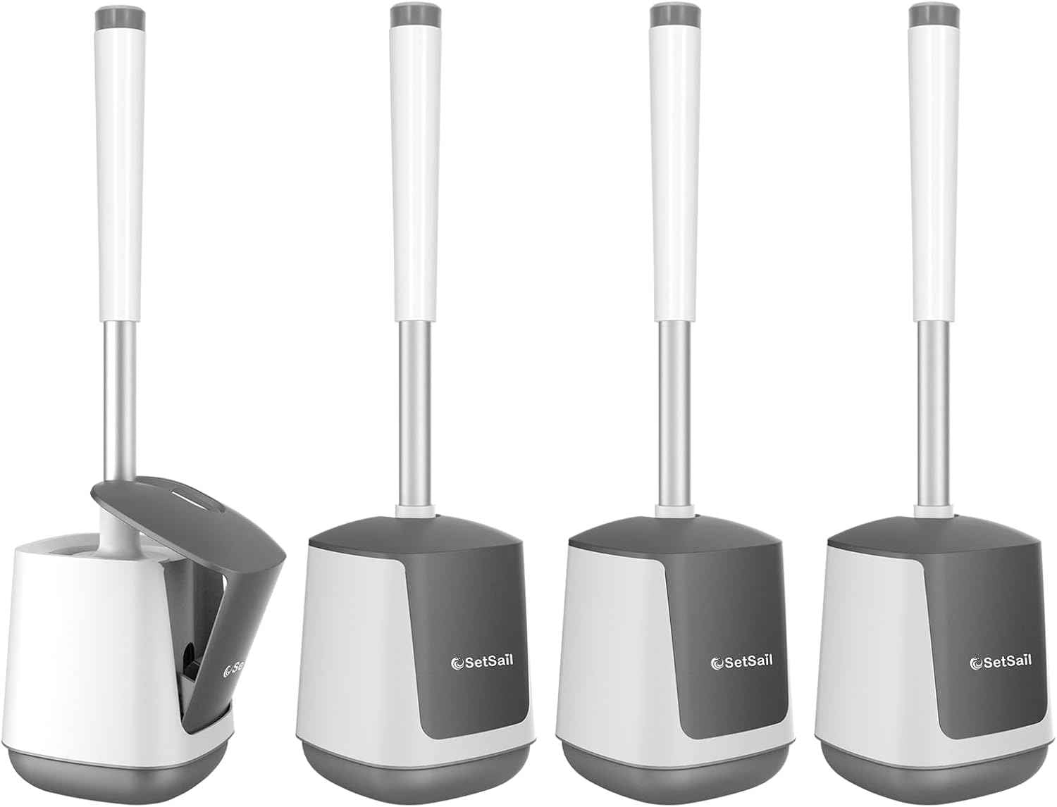 SetSail Toilet Brush and Holder, Self Closing Lid Toilet Bowl Brushes Holder and Extra Long Handle Ventilated Toilet Brush Set for Bathroom Cleaning, Nylon Bristles, Black
