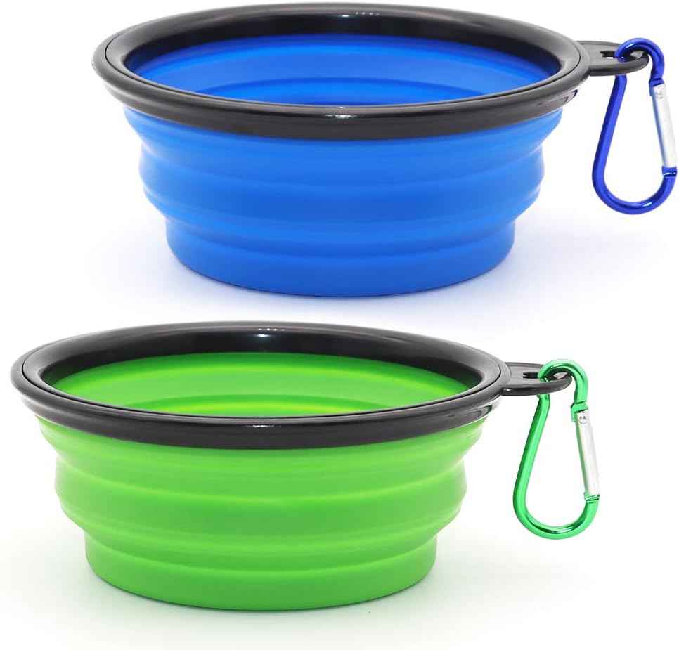 dog collapsible bowls 2 pack small blue+green for cats dogs portable pet feeding watering travel
