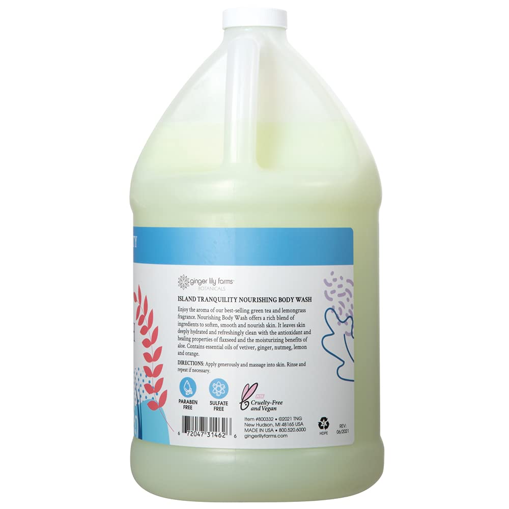 Ginger Lily Farms Botanicals Nourishing Body Wash, Island Tranquility, 100% Vegan & Cruelty-Free, Green Tea Lemongrass Scent, 1 Gallon Refill (128 fl. oz.)