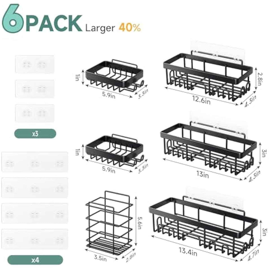 Veken Shower Caddy 6-Pack, Advanced Rustproof Design, No Drilling Adhesive Shelves, Rack with Soap Holder, Large Capacity Bathroom Organizers and Storage, Wall-Mounted Kitchen & Home Decor