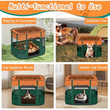 Portable Cat Playpen with Separate Areas, 2-in-1 Puppy Playpen & Cats Cage, Foldable Pet Tent for Indoor and Outdoor Use, Collapsible Tent Kennel Cage House(35.4"x27.6"x27.6", Orange & Green)