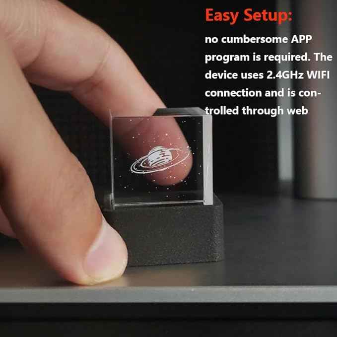 HolaCube WiFi Holographic Crystal 3D Photo Display, Smart Weather Station & Digital Clock with GIF Animations and Electronic Image Album Player for Desktop/Car Décor (Black Base)