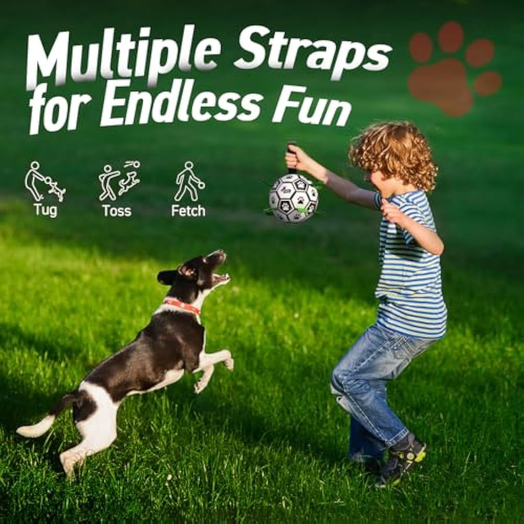 Qdan dog toys 6 inch world cup dog soccer ball with straps for small medium pet outdoor play