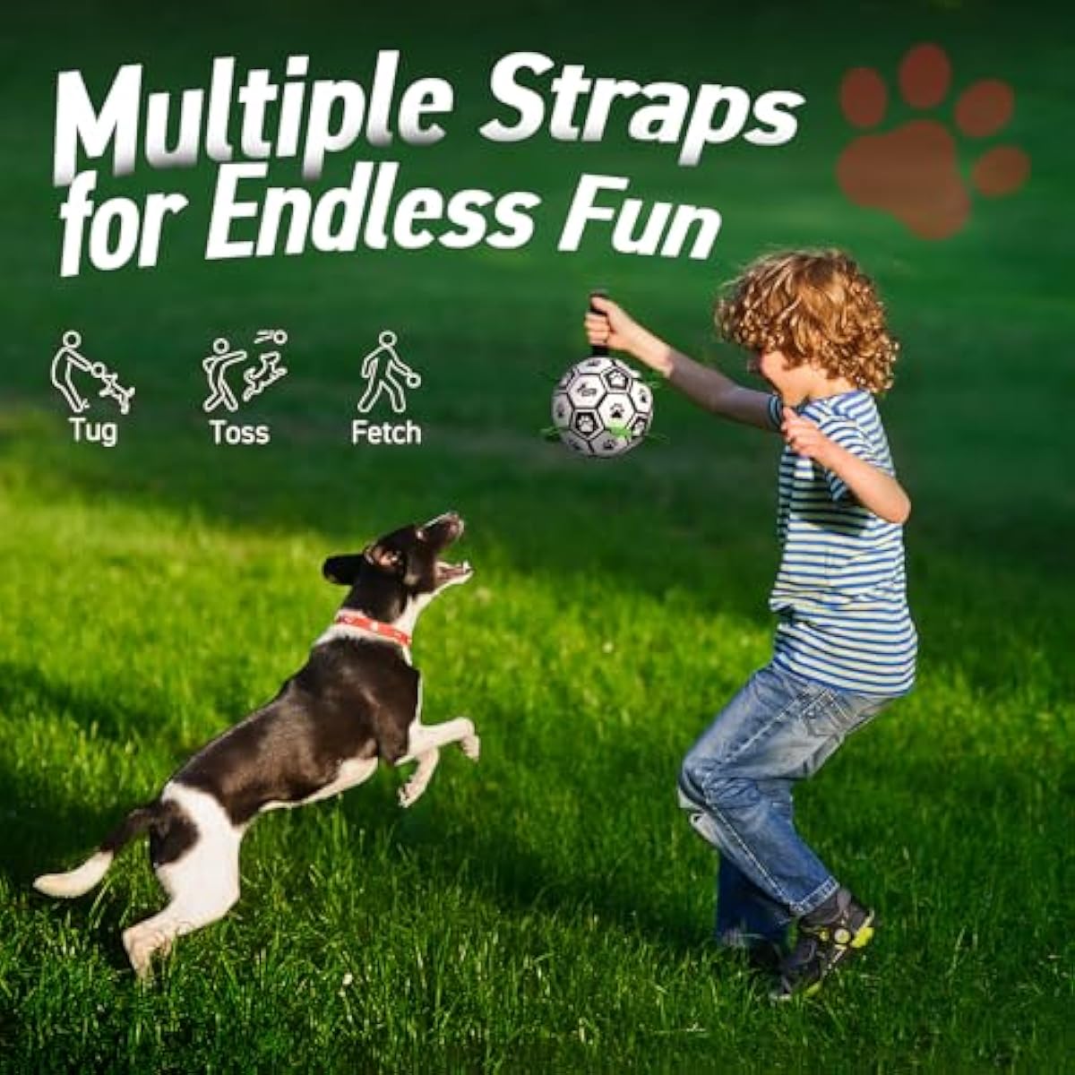Qdan dog toys 6 inch world cup dog soccer ball with straps for small medium pet outdoor play