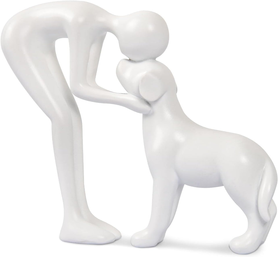 Dog Sculpture Home Decor Cute Man and Dog Statue Decoration for Office、Living Room、Bedroom、Home， Memory Gifts for Pet Lovers (Sandstone)