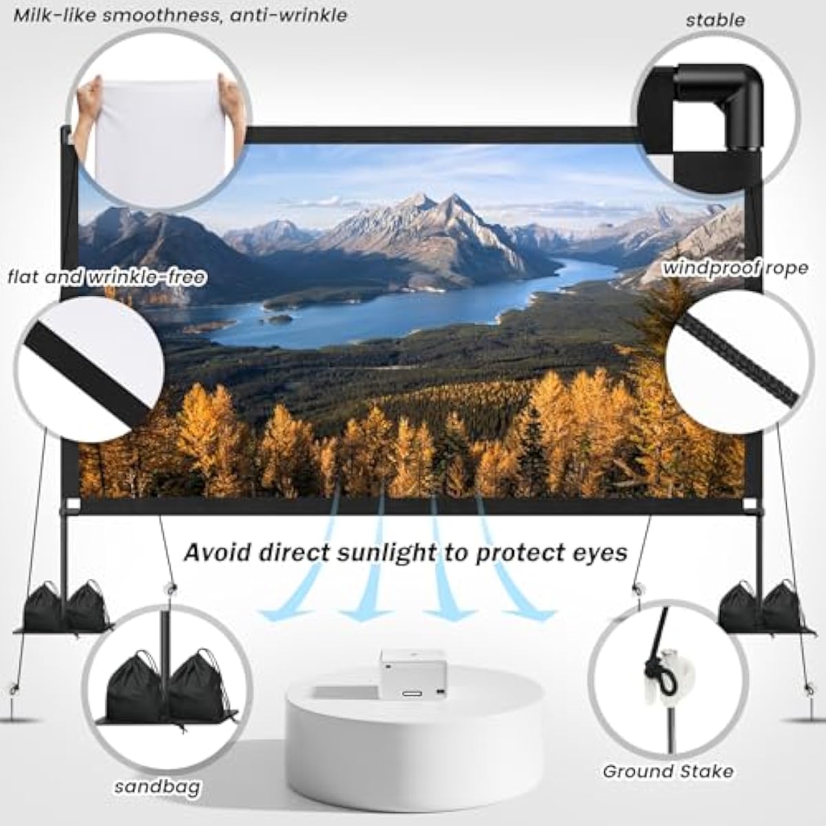 120inch outdoor projector screen with stand 16:9 4k hd portable movie screen for backyard camping theater
