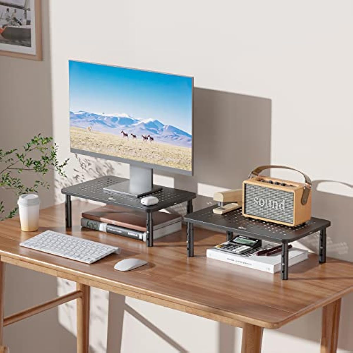 wali computer monitor stand adjustable laptop riser black 1 pack