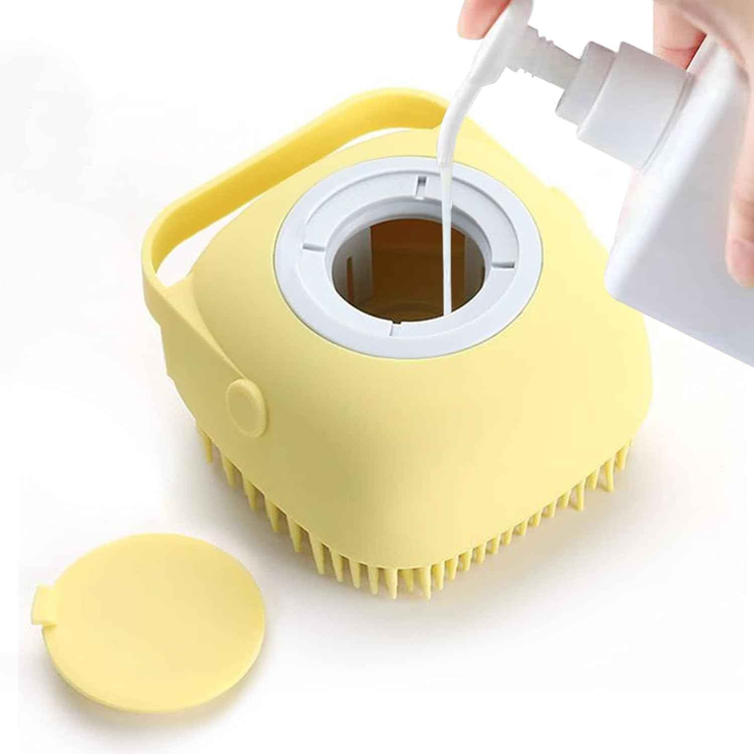 elegx pet grooming bath massage brush yellow soft silicone bristle for long short haired dogs cats shower